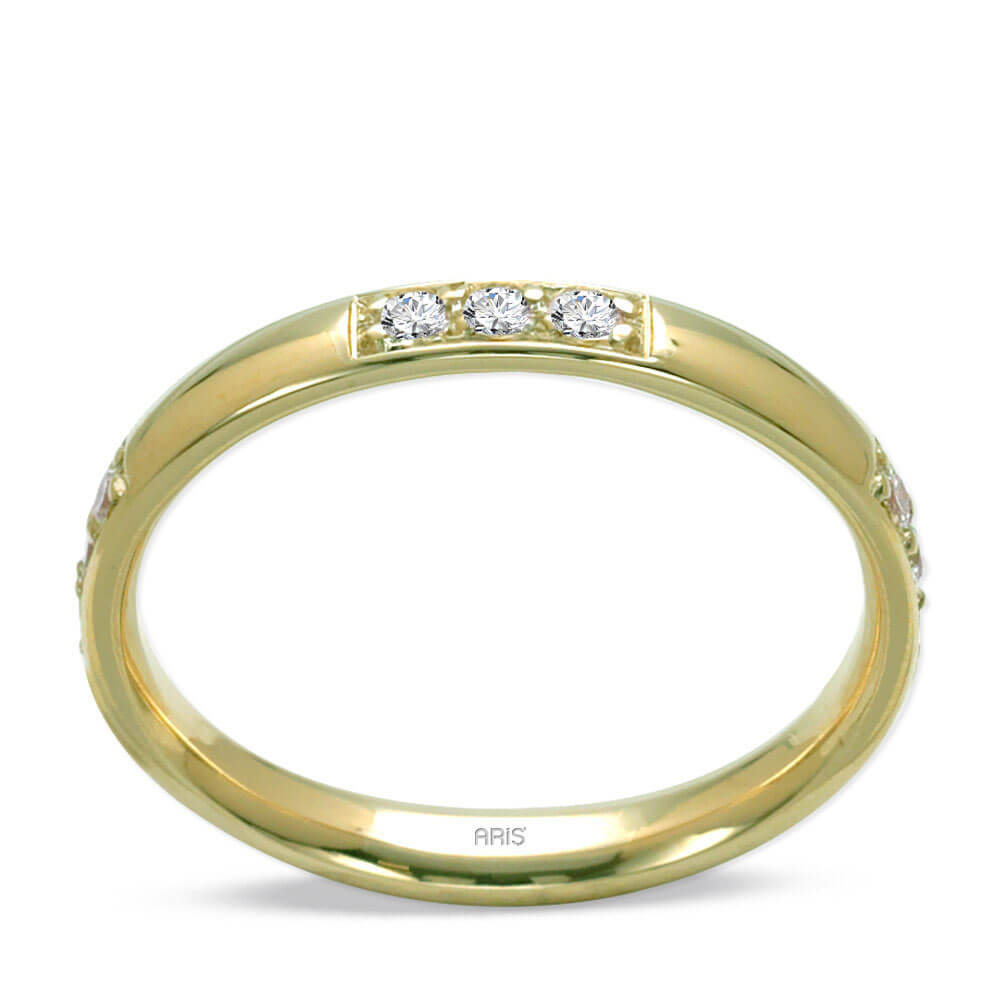 3 Taşlı Pırlanta Altın Alyans Bombeli Kadın Modeli