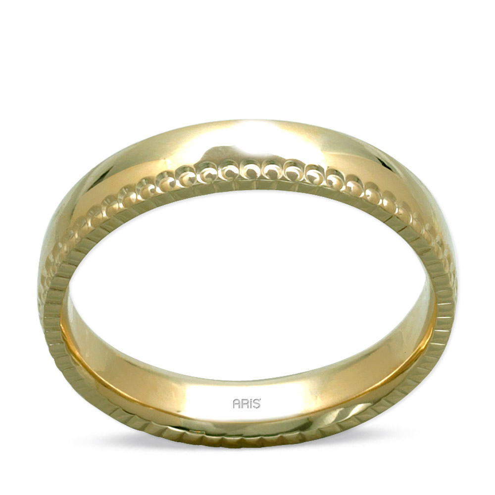 4mm Altın Lazer Desenli Söz / Nişan Yüzüğü Erkek Modeli