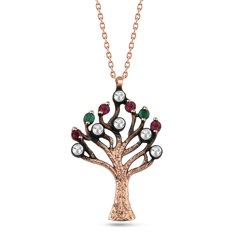 Elmas Hayat Ağacı Altın Kolye