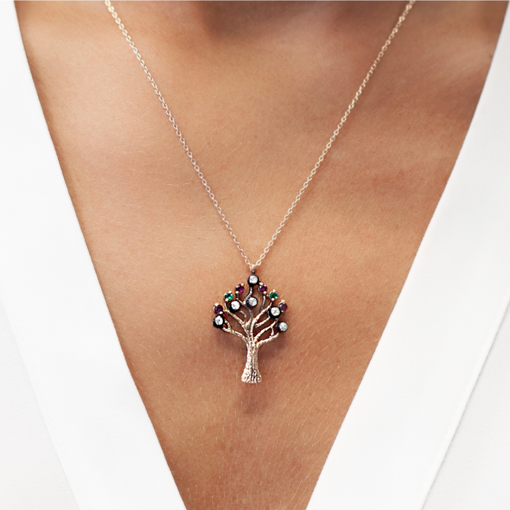 Elmas Hayat Ağacı Altın Kolye