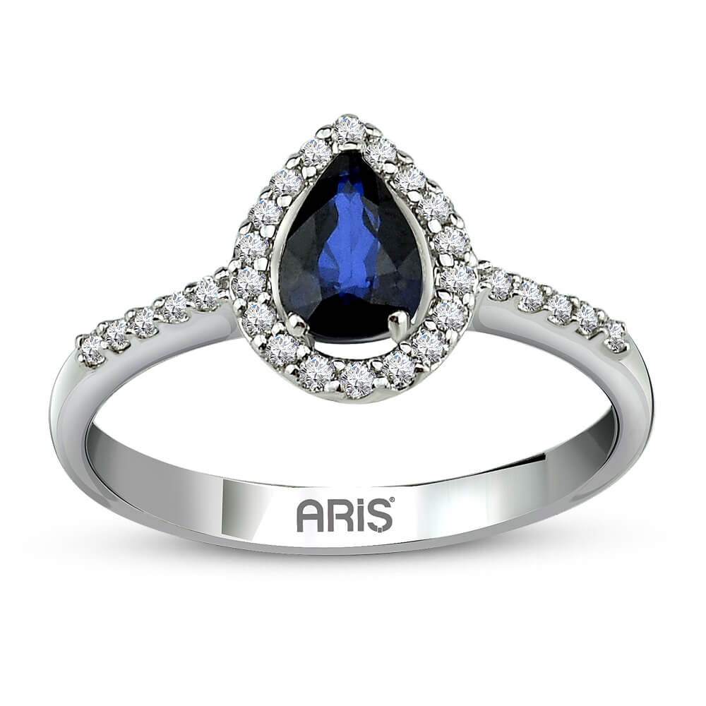 0.56 Karat Pırlanta Damla Safir Yüzük