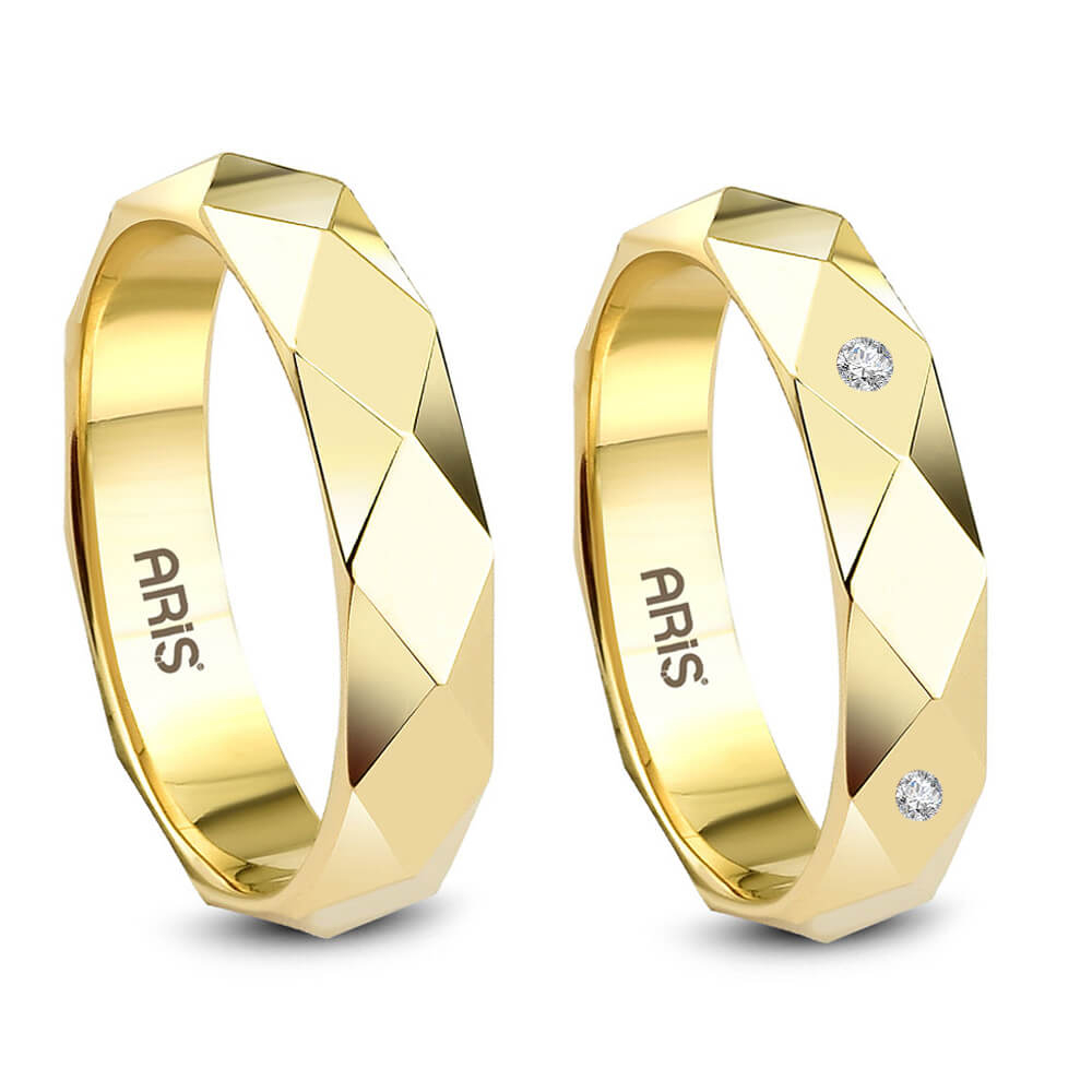 Sarı Altın Piramit Desenli Modern Alyans Kadın Modeli