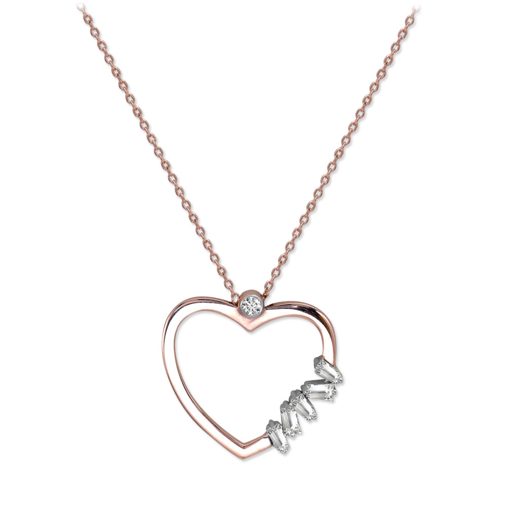 Baget Pırlantalı Kalp Kolye