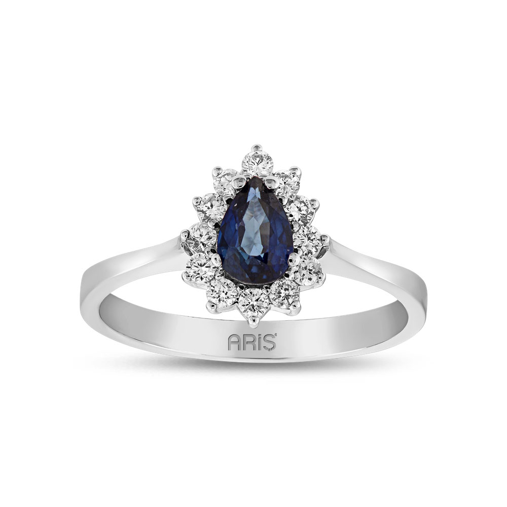 0.64 Karat Pırlanta Damla Safir Yüzük