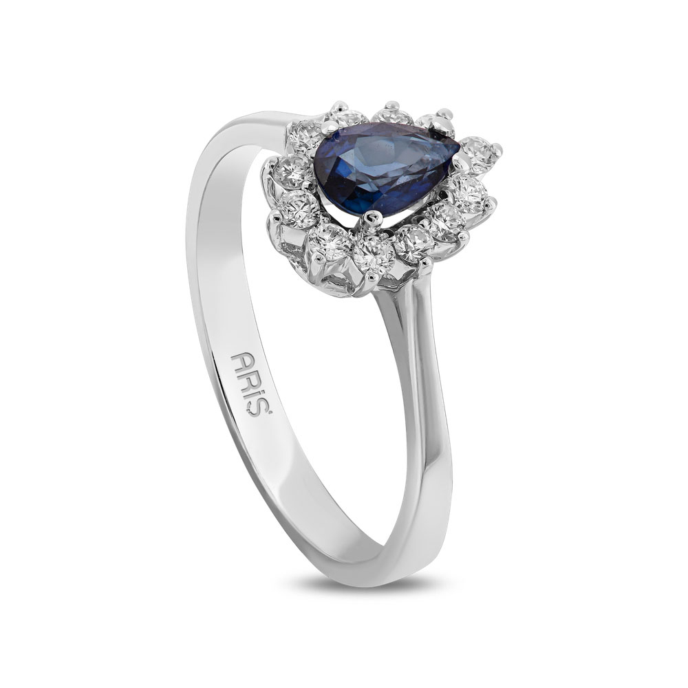 0.64 Karat Pırlanta Damla Safir Yüzük