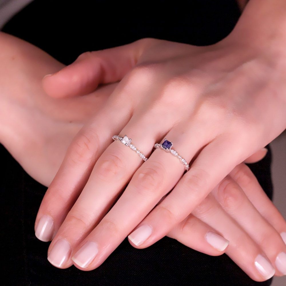 0.44 Karat Pırlanta Prenses Kesim Safir Yüzük