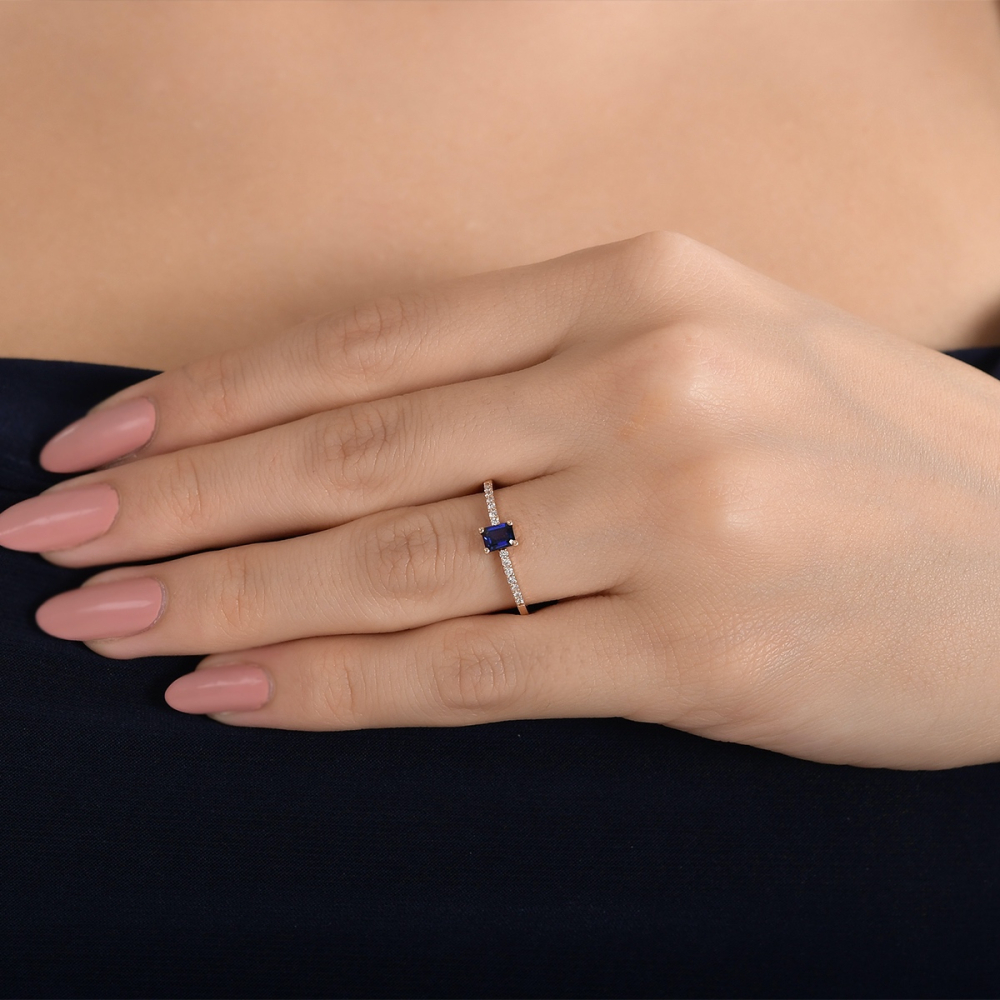 Pırlantalı Safir Taşlı Yüzük