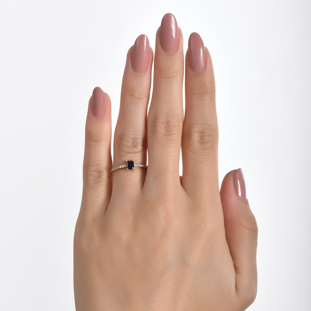 Pırlantalı Safir Taşlı Yüzük