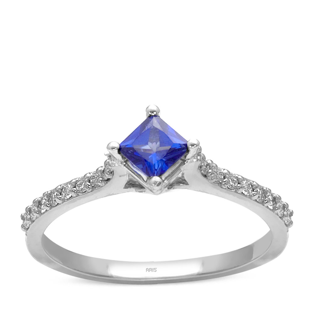 0.59 Karat Pırlanta Prenses Kesim Safir Yüzük