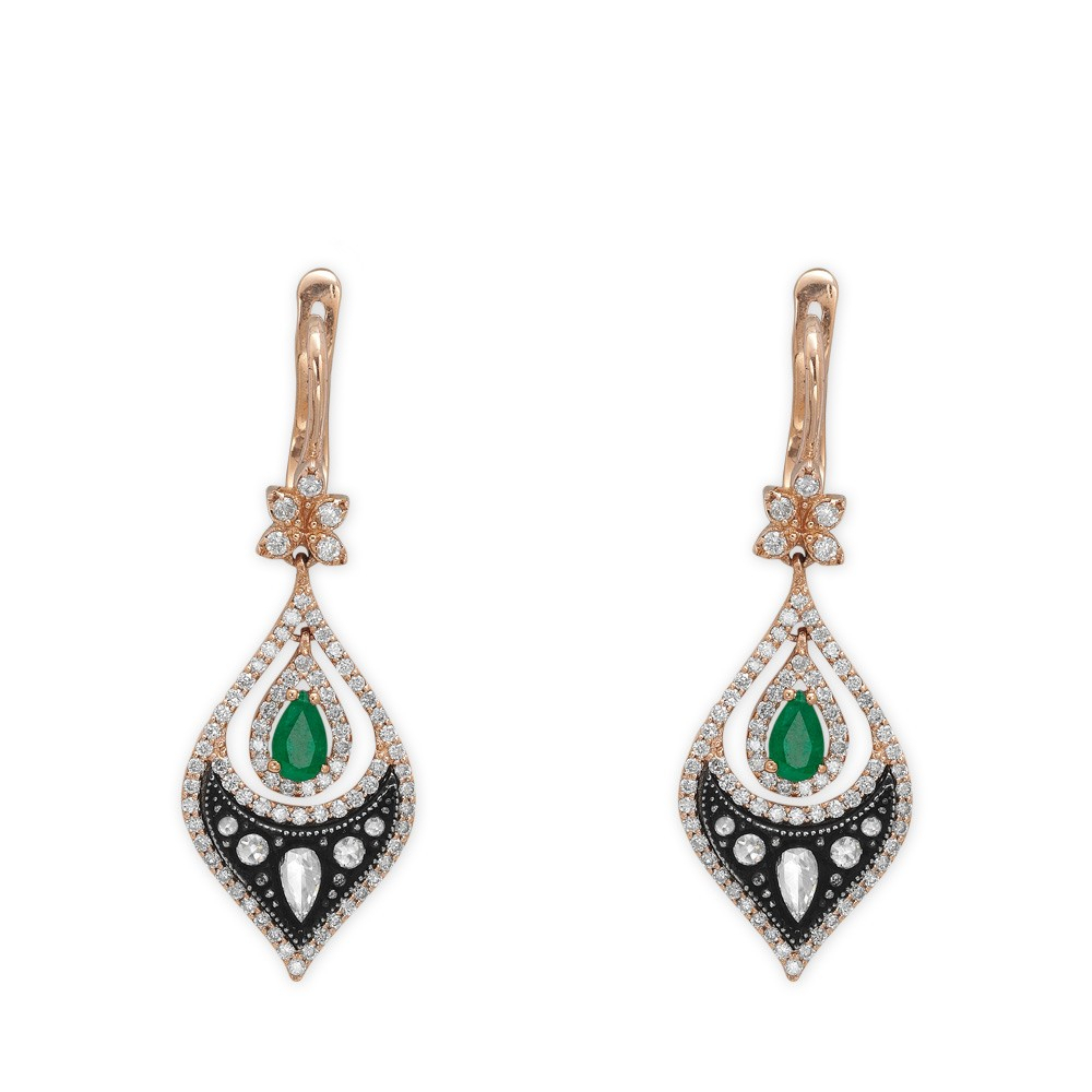 1.24 Karat Damla Zümrüt Elmas Küpe