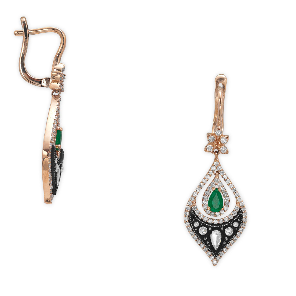 1.24 Karat Damla Zümrüt Elmas Küpe