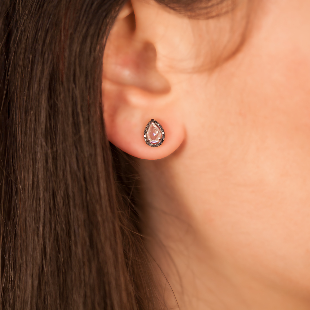 Siyah Pırlanta Quartz Damla Küpe