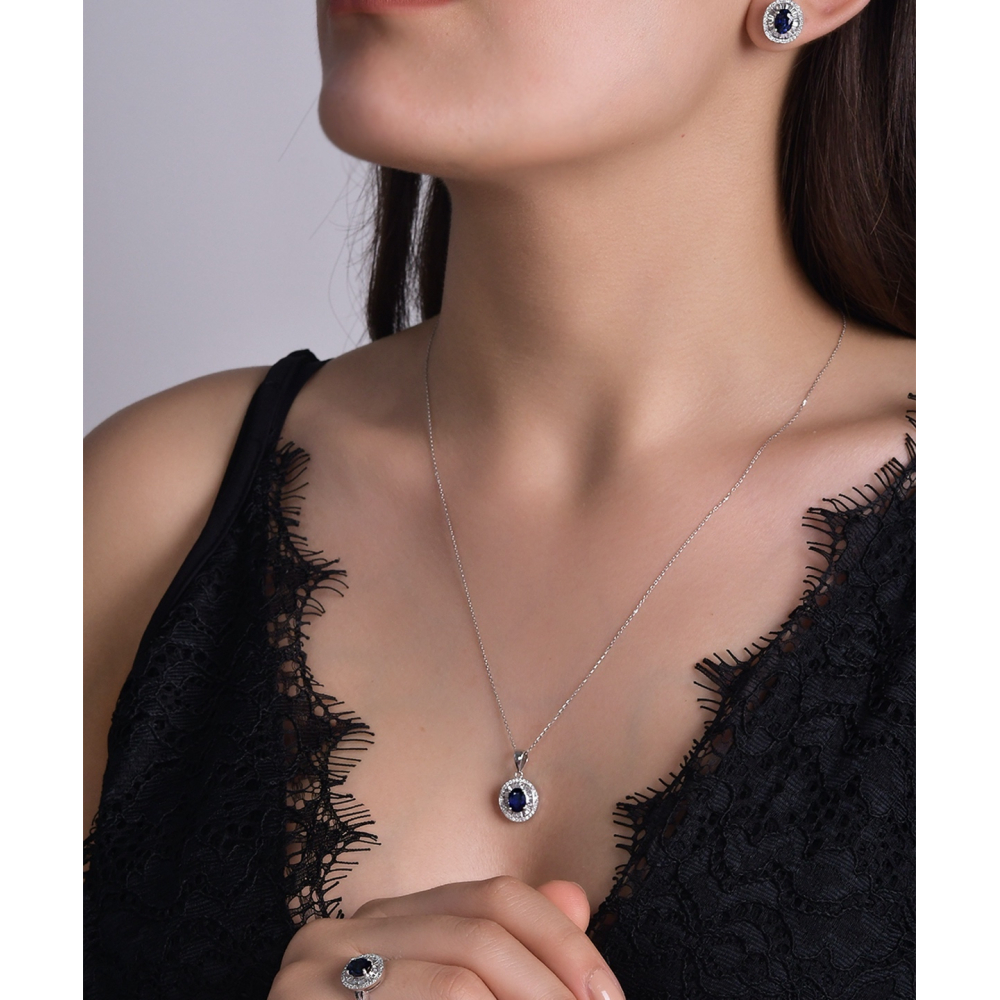 Pırlanta Safir Baget Kolye