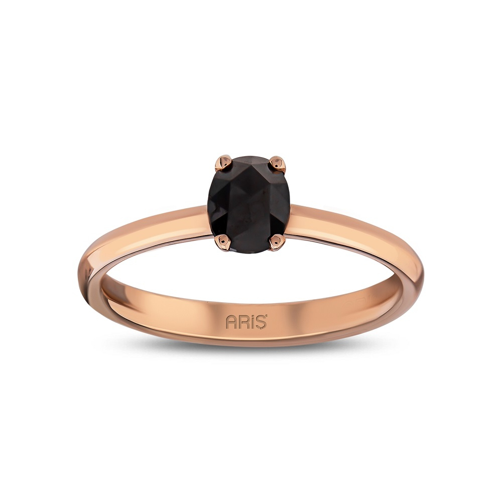 Oval Siyah Pırlanta Tektaş Yüzük