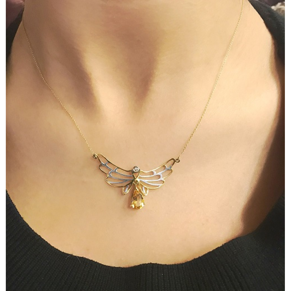 Sitrin Taşlı ve Pırlantalı Sevginin Kanatları Kolyesi