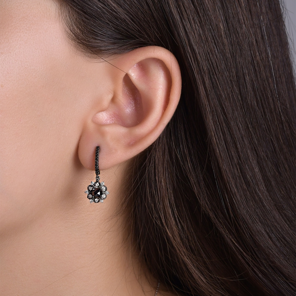 Pırlantalı Siyah Elmas Küpe