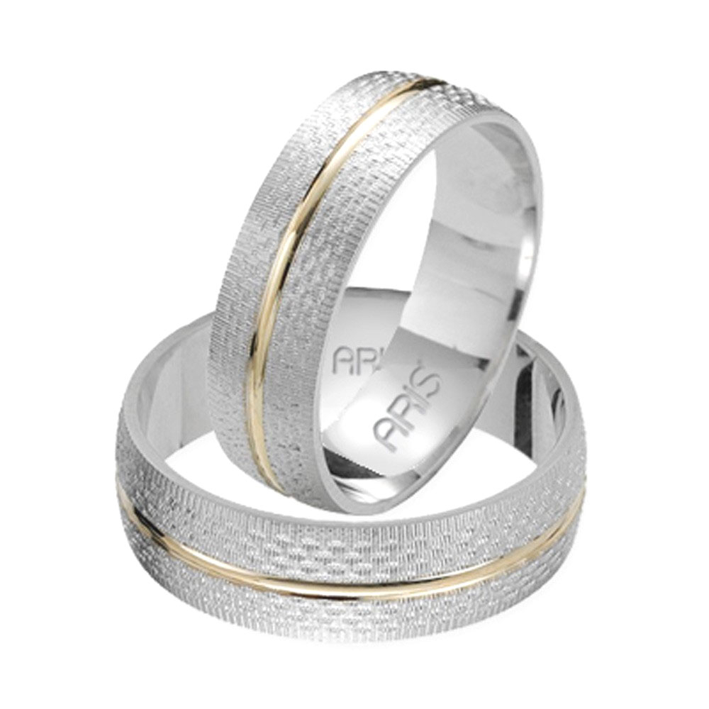 Dövme ve Pırıltılı Tasarım Tek & Çift Beyaz Altın Alyans Erkek Modeli