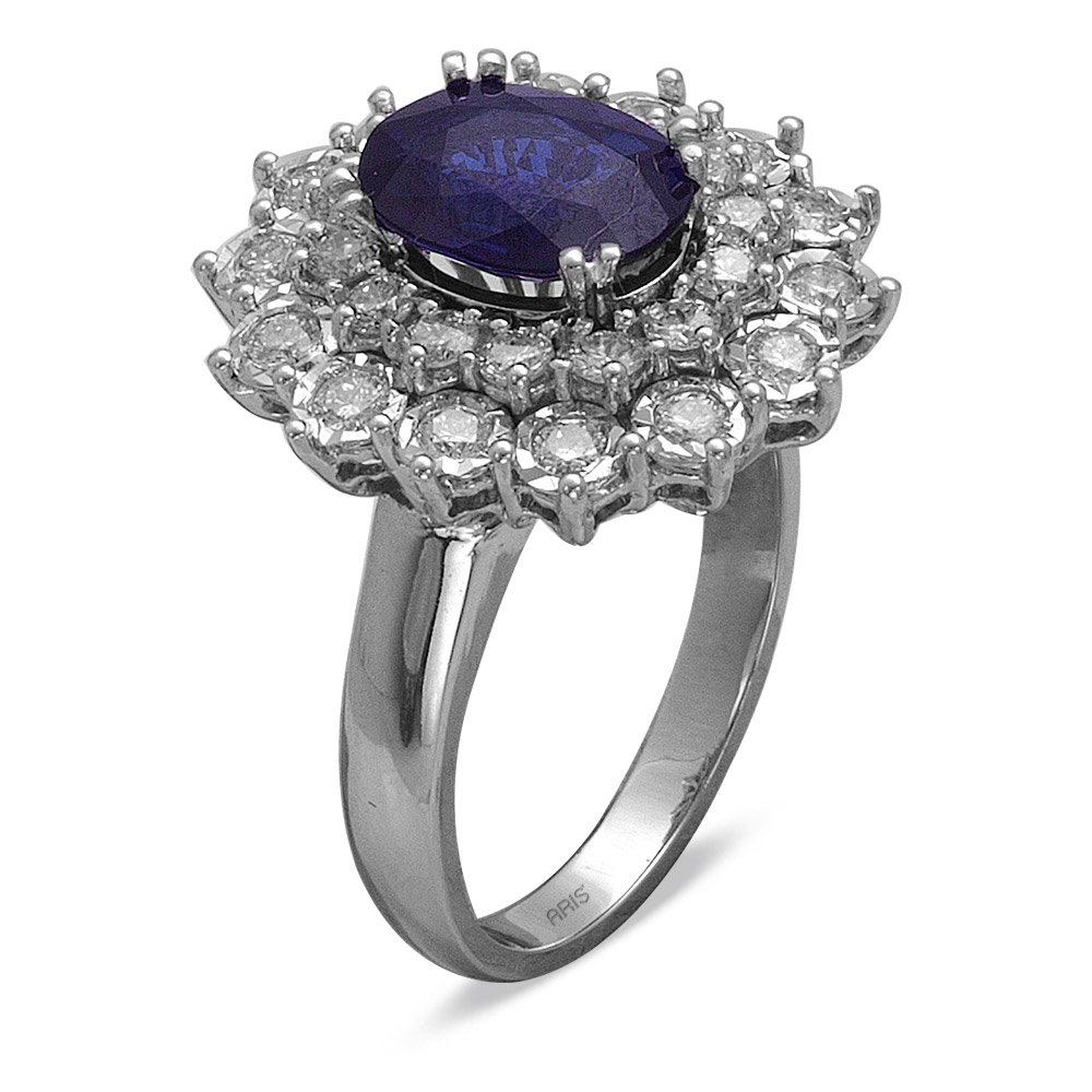 3.34 Karat Oval Kesim Safir Pırlanta Yüzük