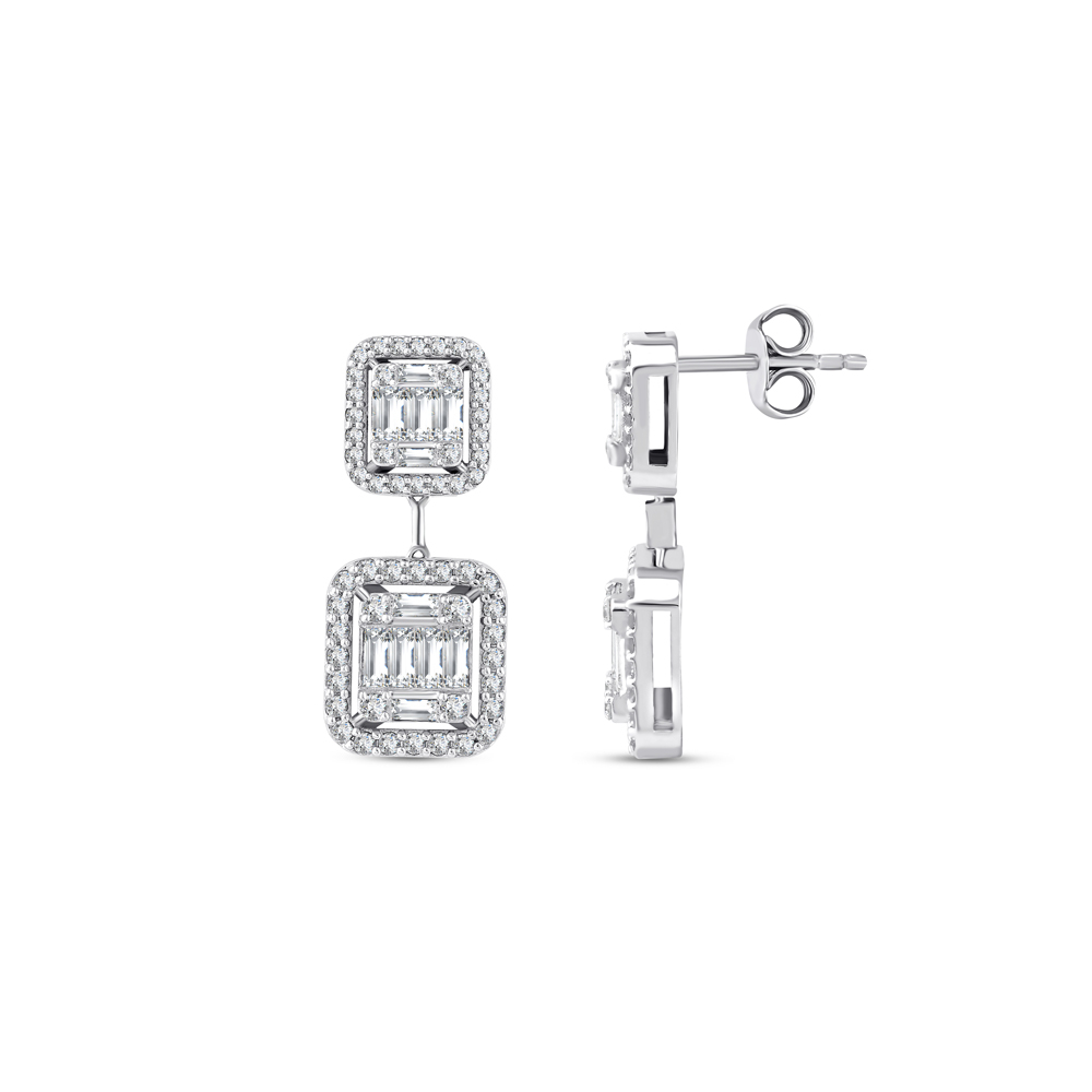 Sallantılı Baget Pırlanta Küpe