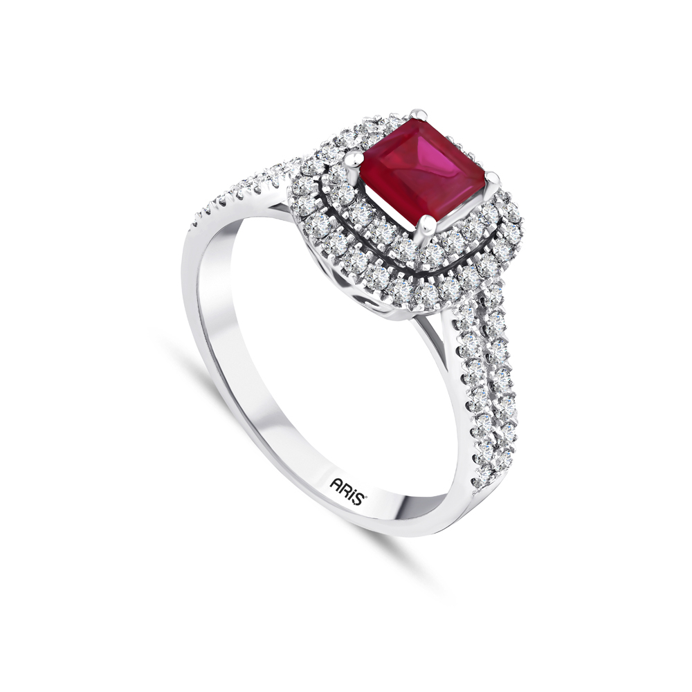 Prenses Kesim Yakut Pırlanta Yüzük