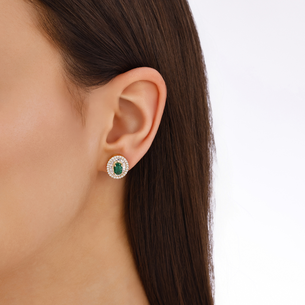 Pırlantalı Anturaj Zümrüt Küpe