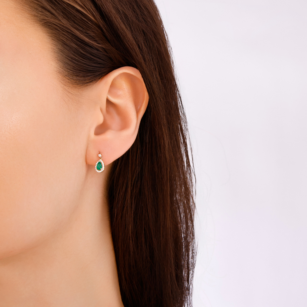 0.47 Karat Zümrüt Damla Küpe