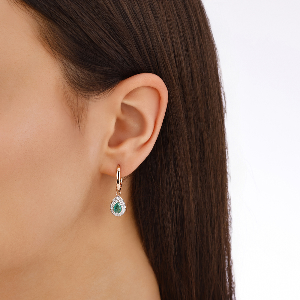 Pırlanta Damla Zümrüt Küpe