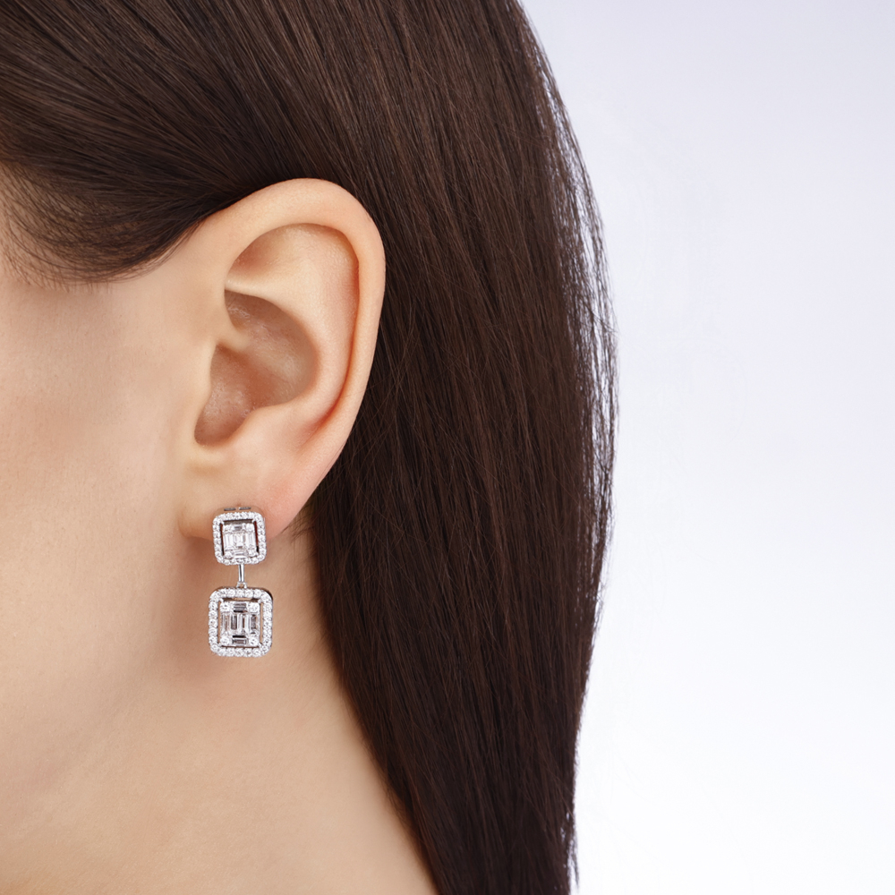 Sallantılı Baget Pırlanta Küpe