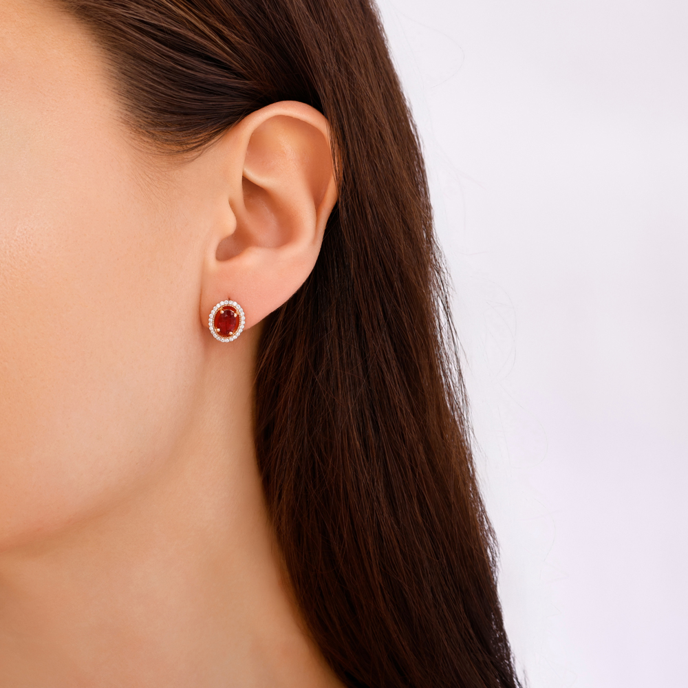 Oval Yakut Pırlanta Küpe