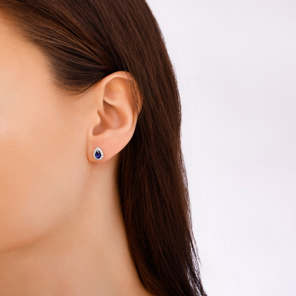 1.13 Karat Pırlanta Safir Küpe