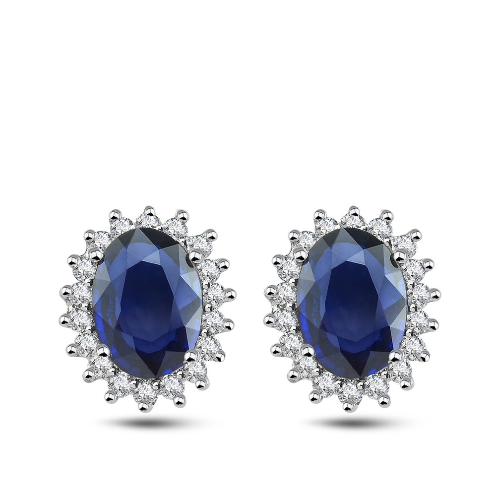 Pırlanta Oval Safir Küpe