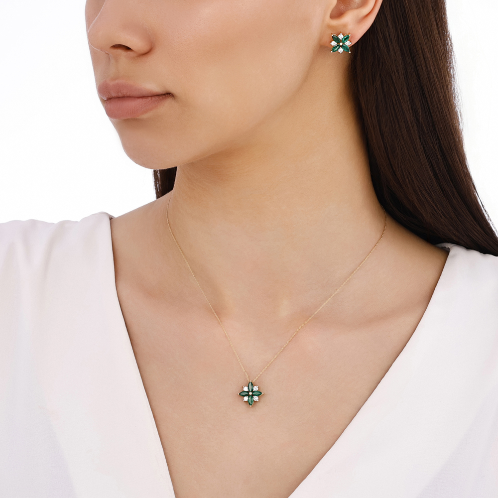 Pırlanta Markiz Zümrüt Kolye