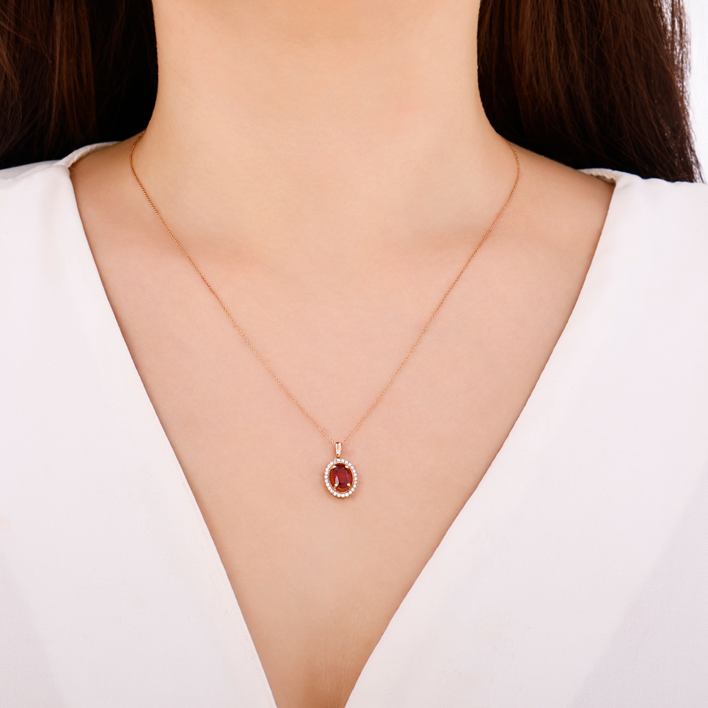 Yakut Pırlanta Oval Kolye