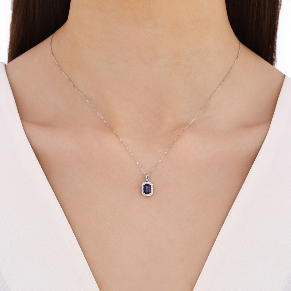 0.88 Karat Pırlanta Safir Kolye