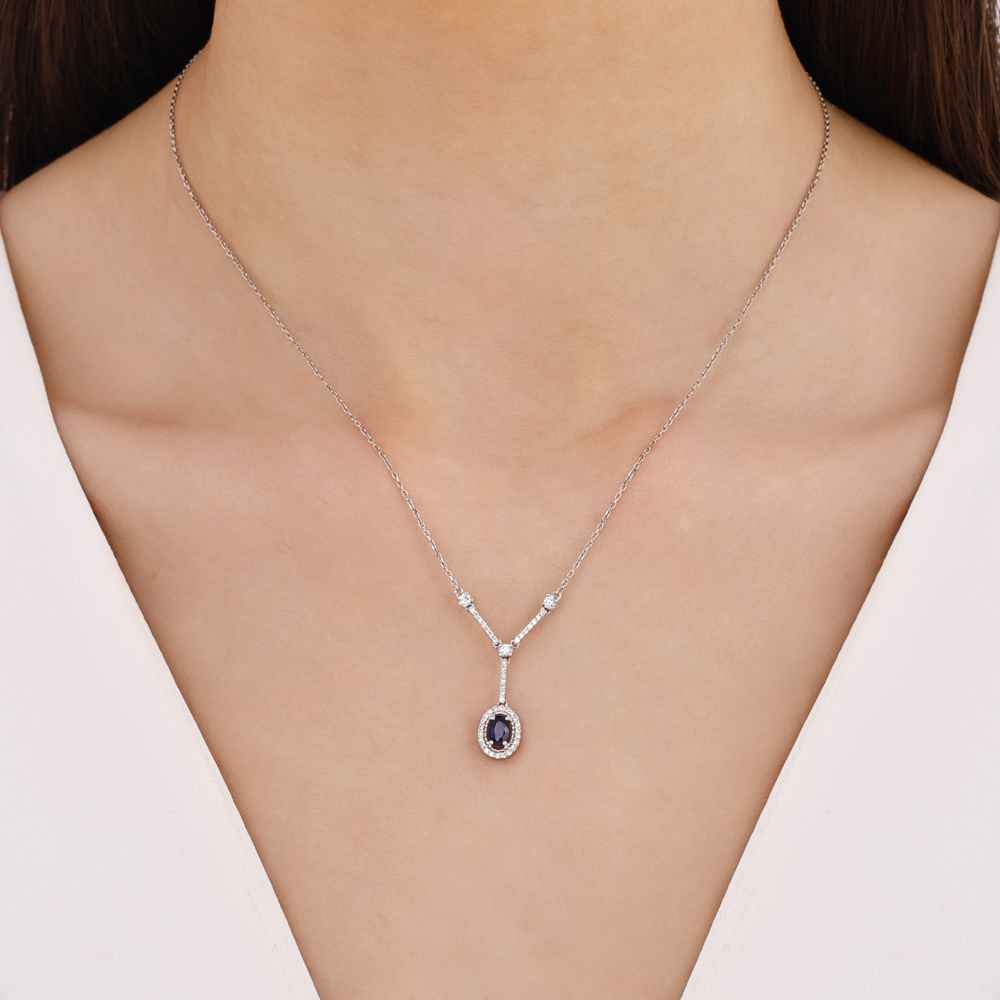 Oval Safir Pırlanta Kolye