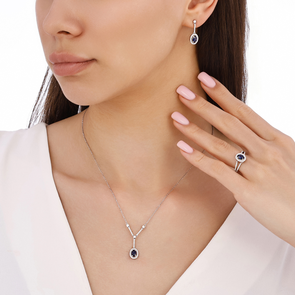 Oval Safir Pırlanta Kolye