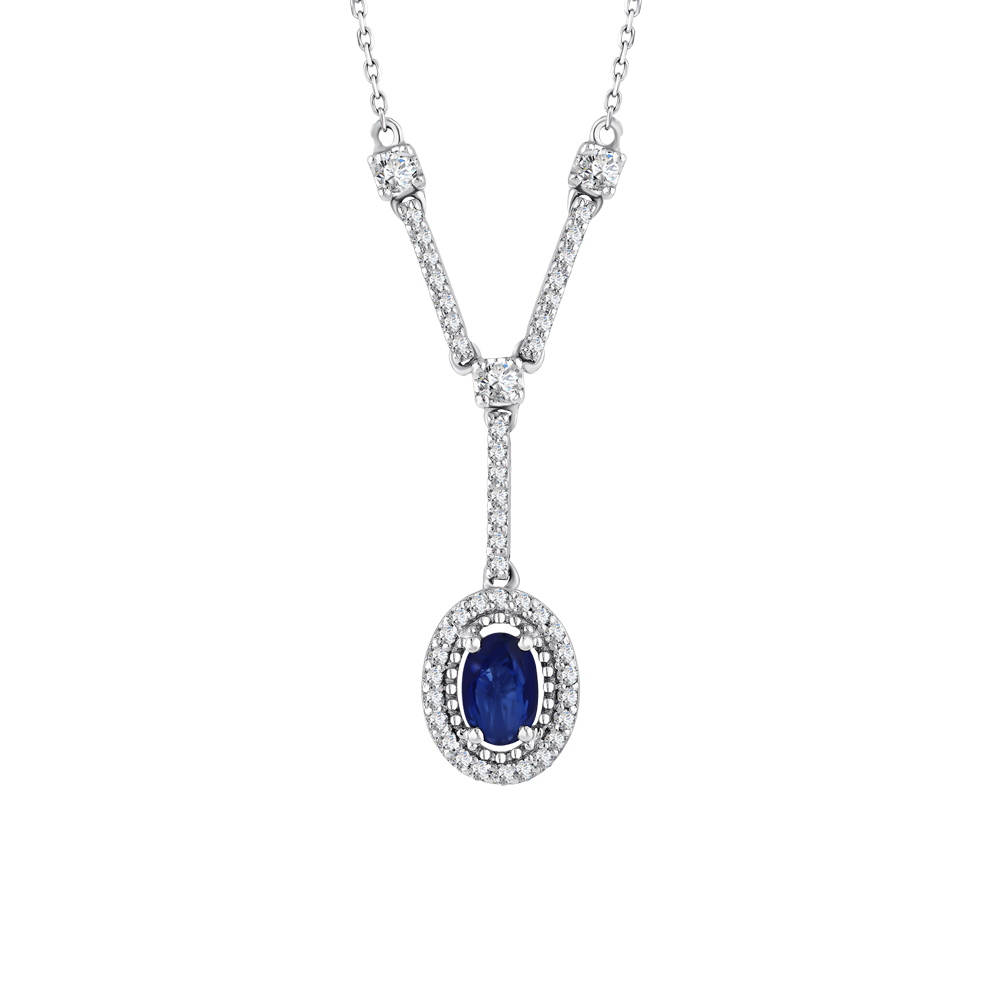 Oval Safir Pırlanta Kolye