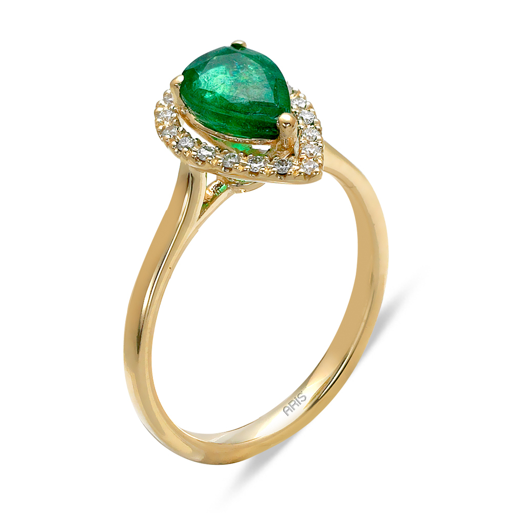 0.72 Karat Damla Zümrüt Pırlanta Yüzük