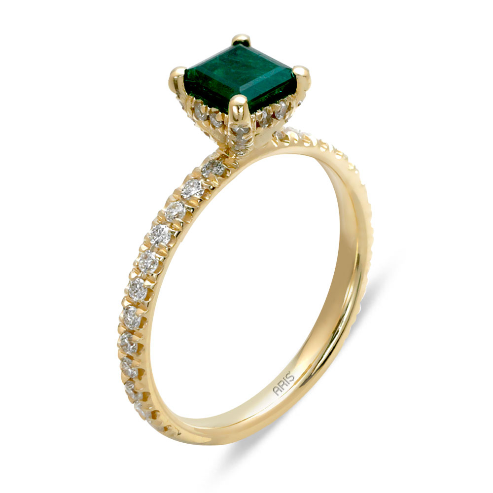 Zümrüt Kesim Tektaş Pırlanta Yüzük