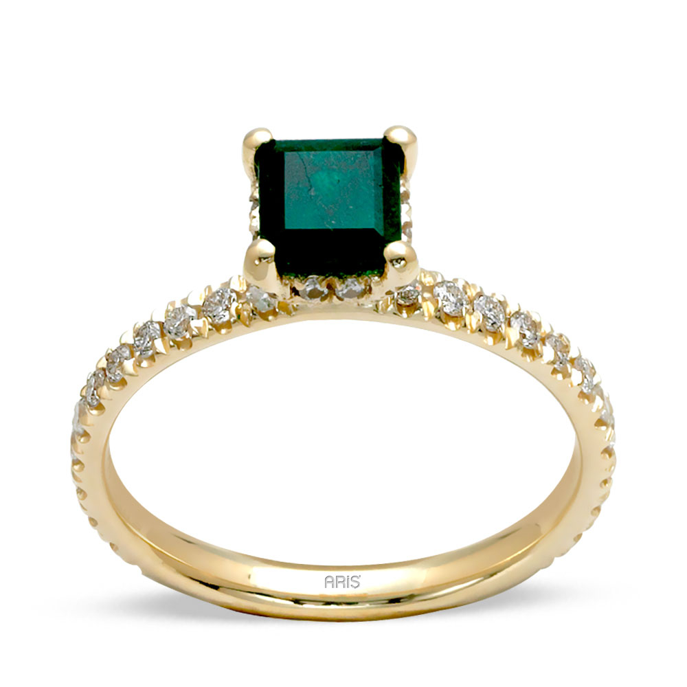 Zümrüt Kesim Tektaş Pırlanta Yüzük