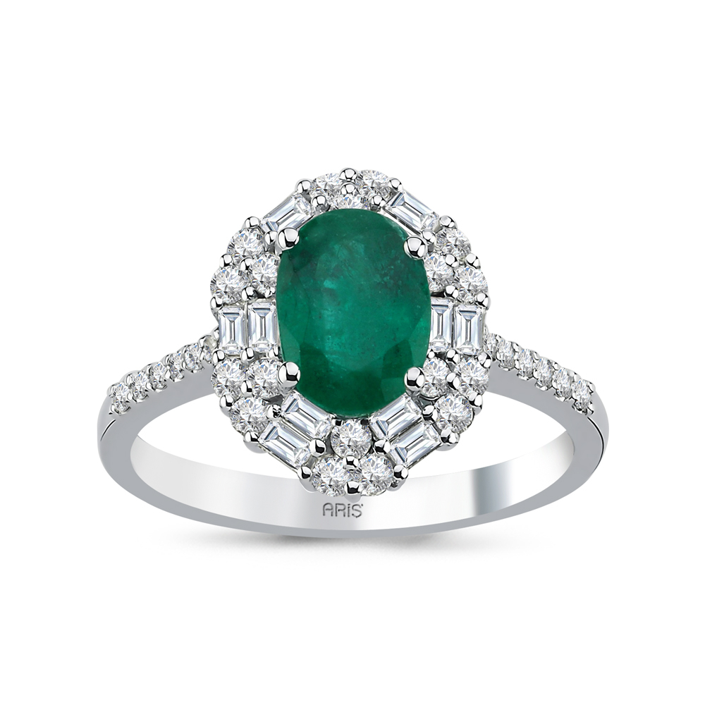 Oval Zümrüt Pırlanta Baget Yüzük