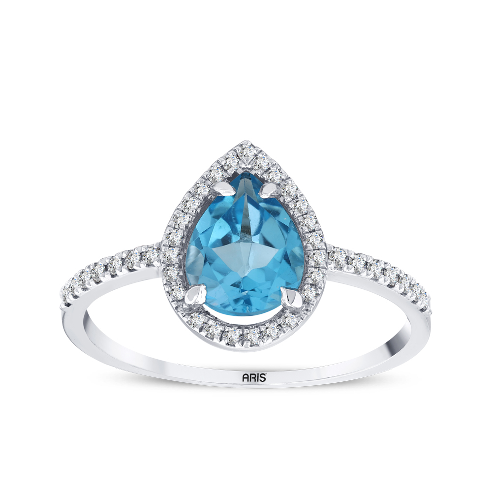 Mavi Topaz Damla Kesim Pırlanta Yüzük