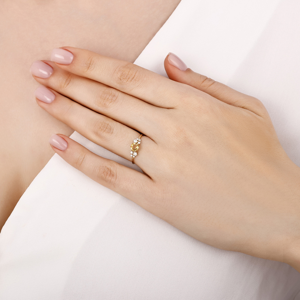 Sitrin Taşı Pırlanta Yüzük