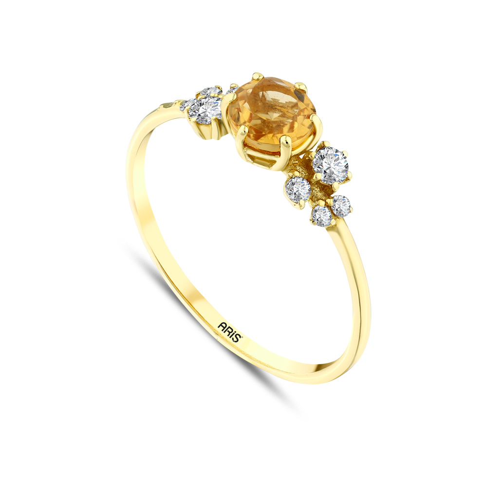 Sitrin Taşı Pırlanta Yüzük