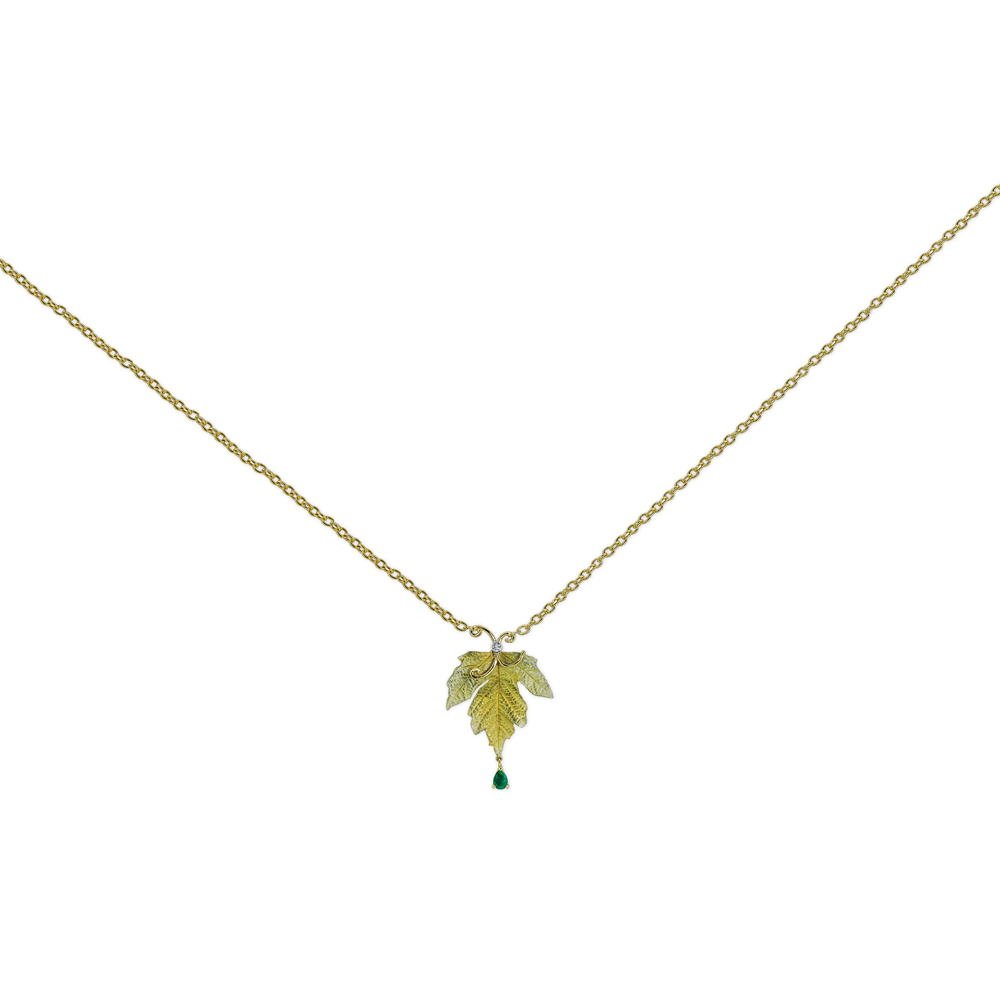 Pırlanta Zümrüt Çınar Yaprağı Kolye