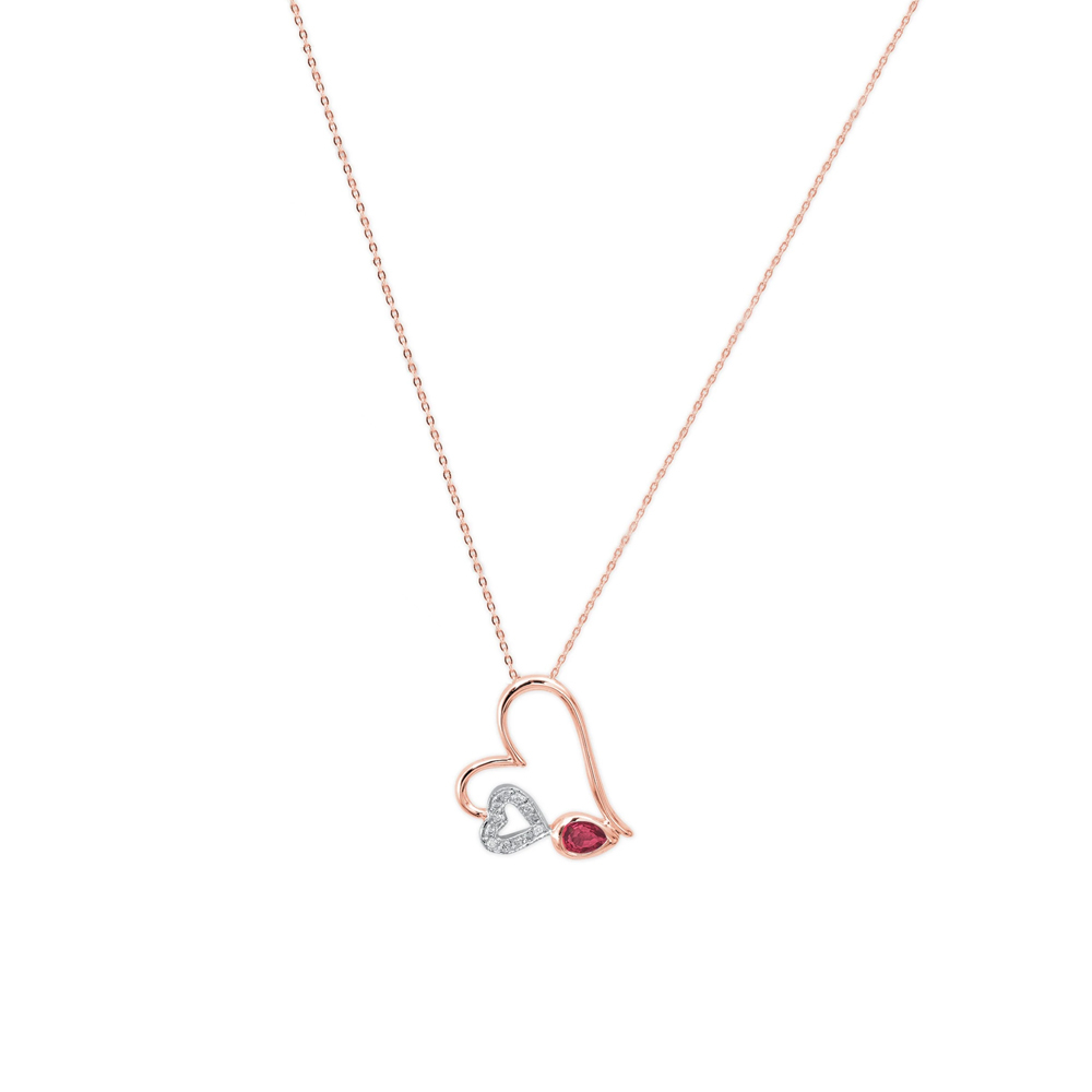 Pırlantalı Yakutlu Kalp Kolye