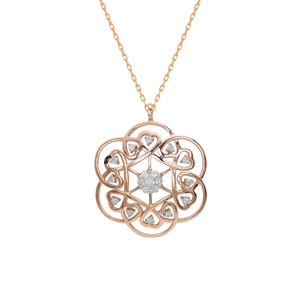 Pırlanta Kalpli Çiçek Kolye