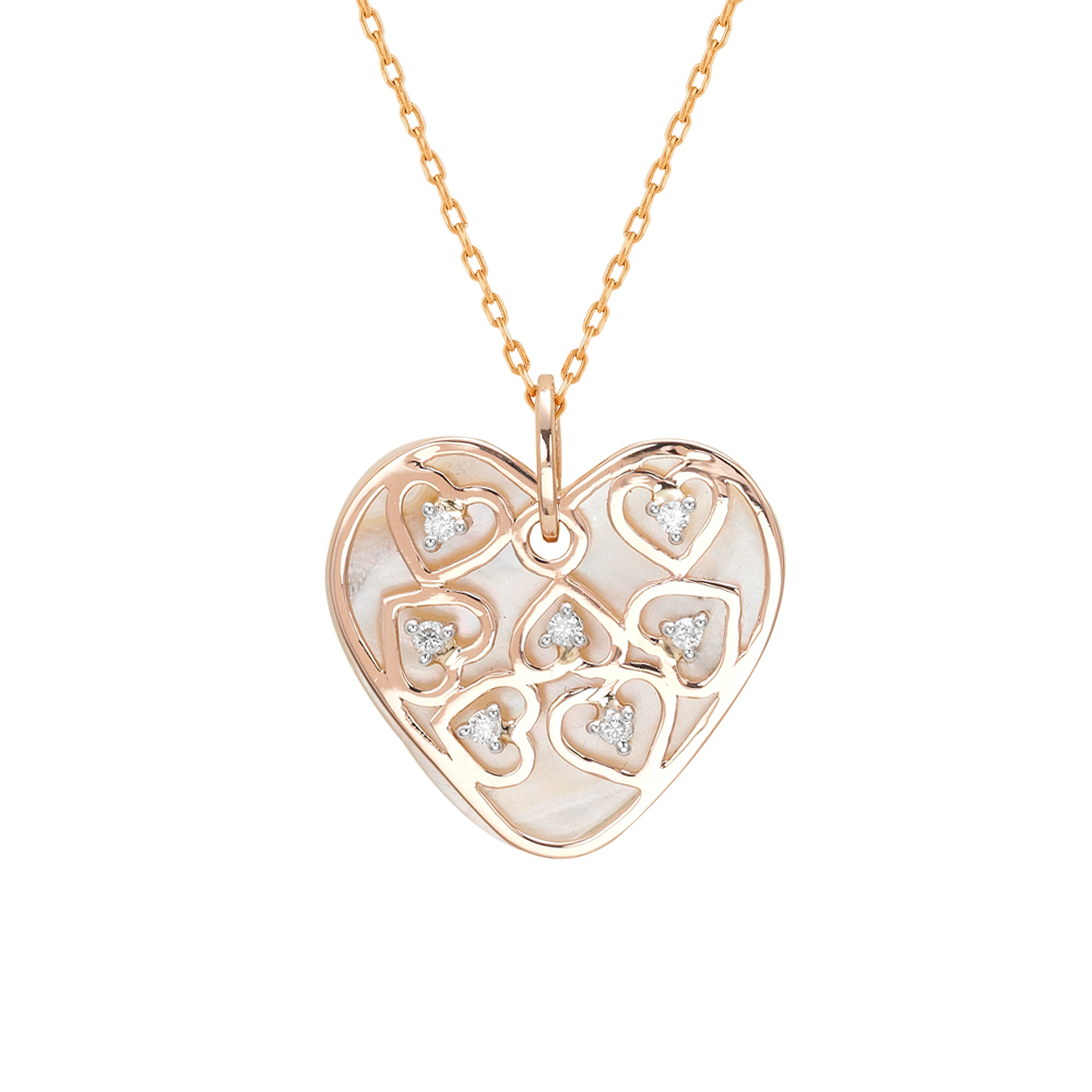 Sedef Plaka Üzerinde Altın Kalpli Pırlanta Kolye