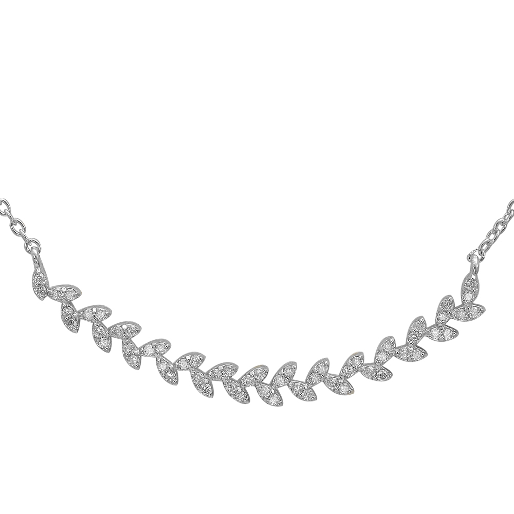 Pırlanta Yaprak Beyaz Altın Kolye