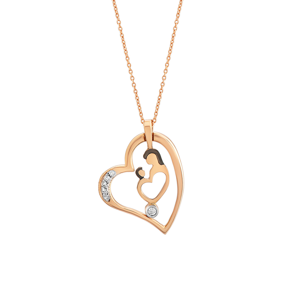 Pırlanta Kalp Anne Çocuk Kolye
